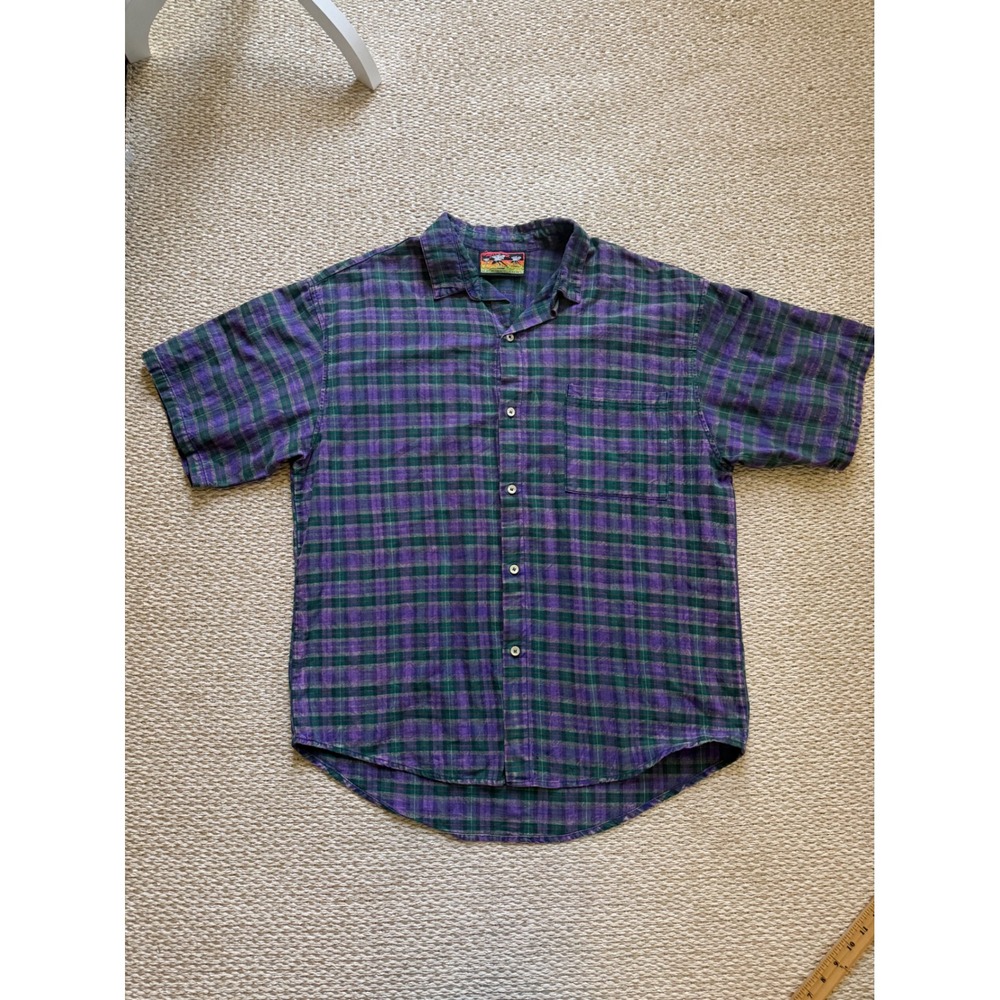 Maui and Sons grunge surfer vintage Plaid Short Sleeve Button Down Shirt Large